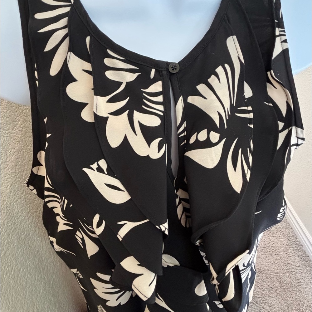Lauren Ralph Lauren Black and Cream Patterned Blouse